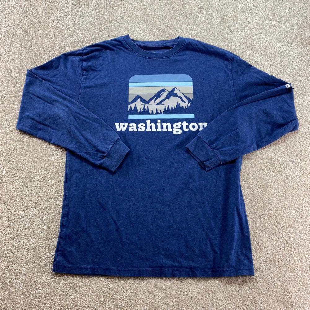 Home Free Shirt Mens Medium Blue Washington Mountain Long Sleeve Graphic Tee